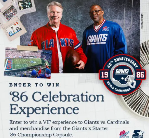 New York Giants “86th Anniversary” Sweepstakes - Win 2 Tickets to the 86 Celebration Game & More