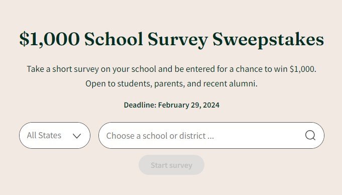 Niche $1,000 School Survey Sweepstakes – Win $1,000 Cash!