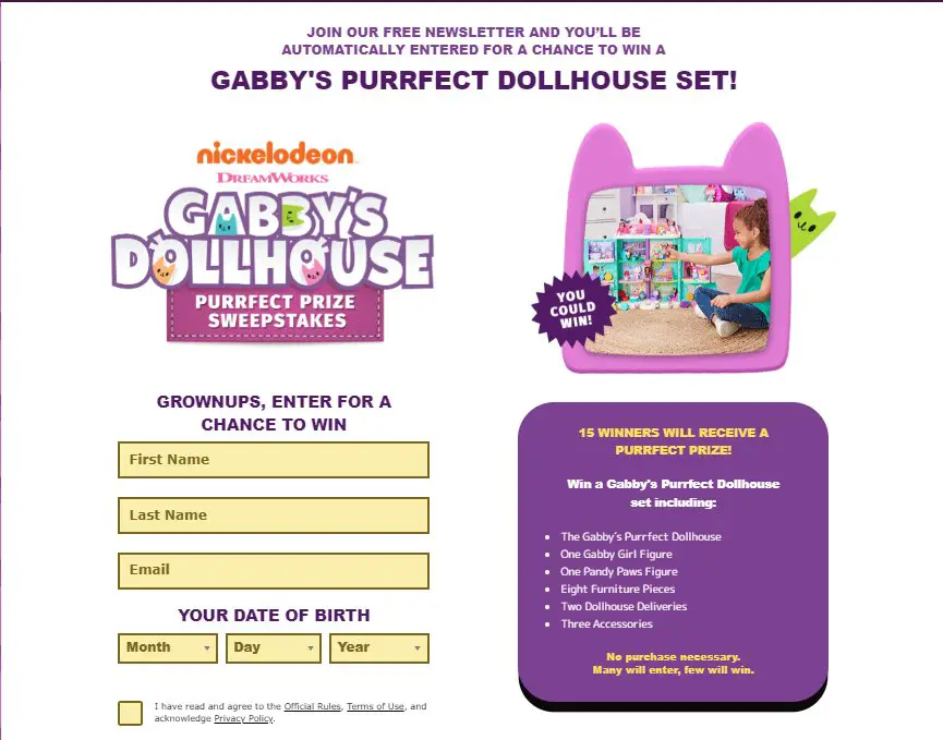 Nickelodeon Junior Sweepstakes - Win 1 Of 15 Gabby's Purrfect Dollhouse Sets (15 Winners)