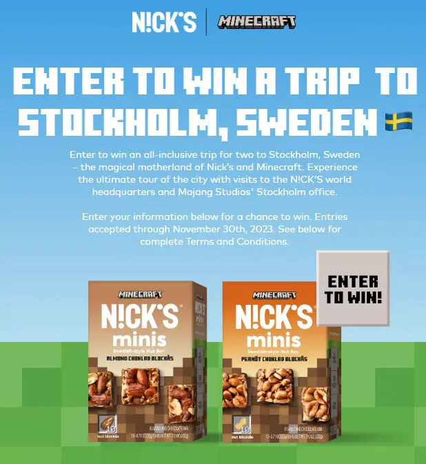 Nicks Minecraft Giveaway 2023 - Win A Trip For 2 To Sweden