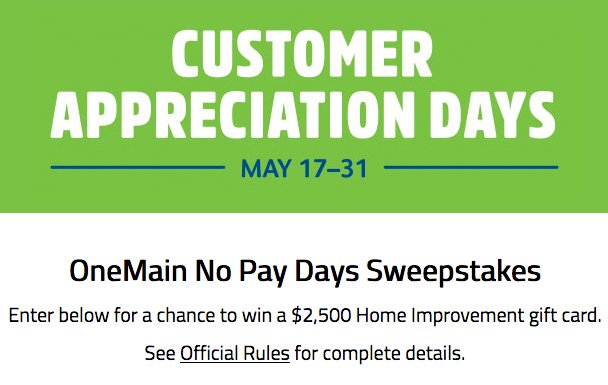 No Pay Days Sweepstakes
