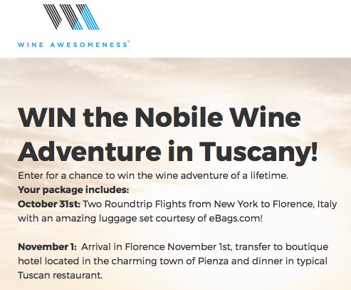 Nobile Wine Adventure in Tuscany Sweepstakes