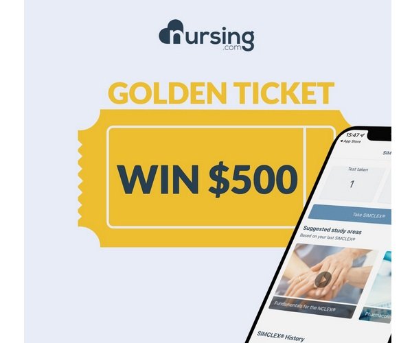 NURSING.com Golden Ticket Sweepstakes - Win $500 Amazon Gift Cards (7 Winners)
