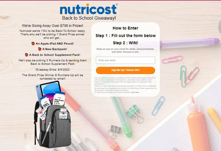 Nutricost Back To School Giveaway - Win An Apple iPad And Pencil, Backpack, A Back To School Supplement Pack, & More