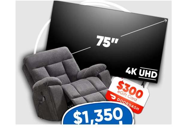 Nutricost Big Game 2026 Giveaway - Win a 75’ TV, a recliner & a $300 DoorDash Gift Card