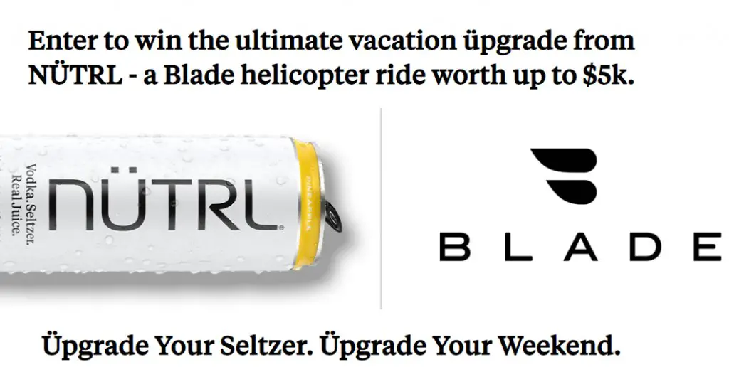 Nutrl Upgrade Your Weekend Sweepstakes - Win A $5,000 Helicopter Ride