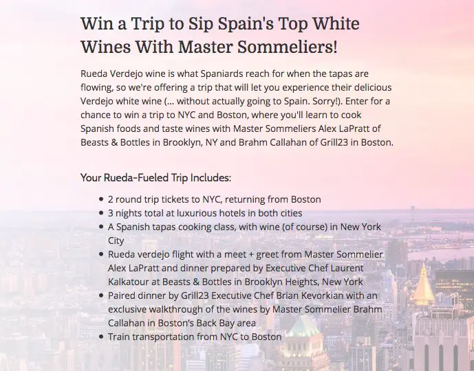 NYC And Boston Spanish Wine Trip Sweepstakes