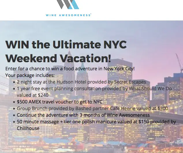 NYC Weekend Food Adventure Sweepstakes