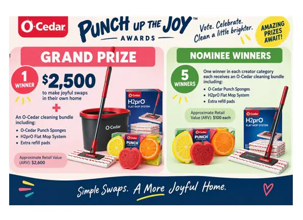 O-Cedar’s Punch Up the Joy Awards Giveaway - Win $2,500 cash + Cleaning Bundle