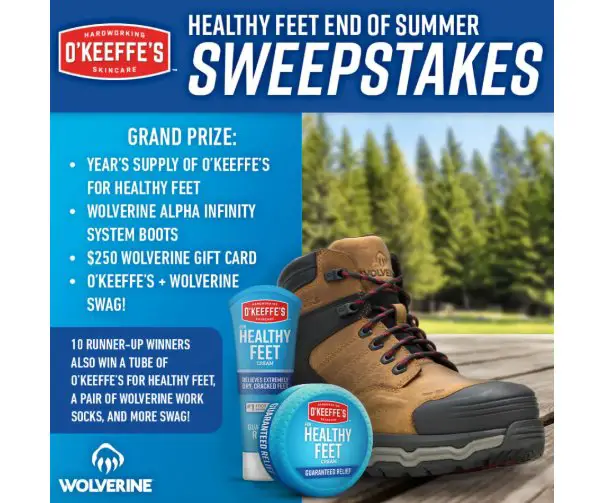 O'Keeffe's Healthy Feet Sweepstakes - Win One Year Supply Of Foot Cream & More
