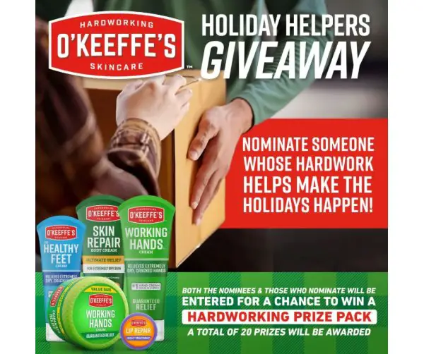 O'Keeffe's Holiday Helpers Sweepstakes - Win Merch & Skincare Products (10 Winners)