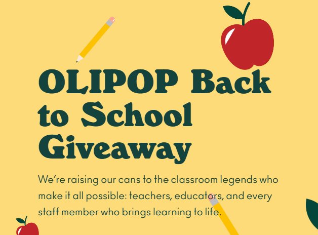 Olipop Back to School Giveaway -  Win $5,000 cash + $5,000 for Classroom Supplies + Free Olipop for a Year