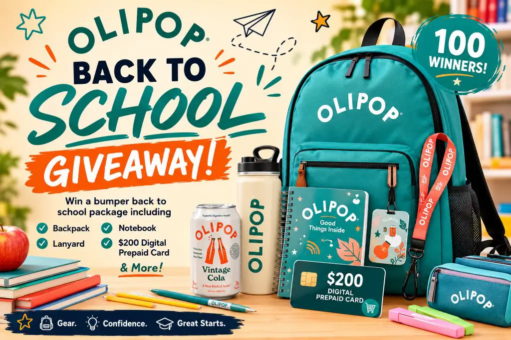 OLIPOP Back To School Giveaway – Win A Bumper Back To School Package Including Backpack, Lanyard, Notebook, A $200 Digital Prepaid Card & More (100 Winners)