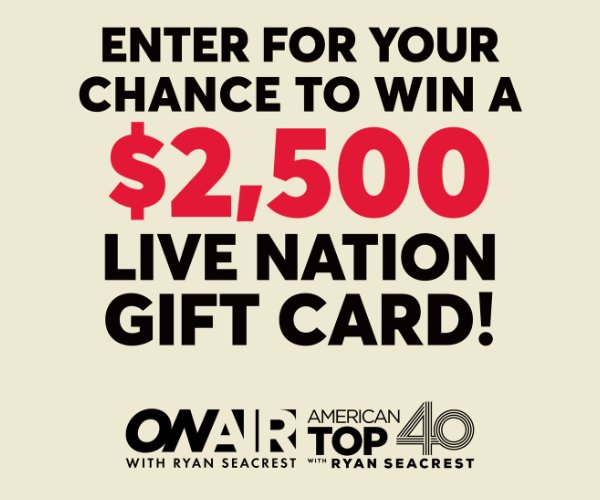 On Air With Ryan Seacrest Live Nation Concert Week Sweepstakes - Win A $2,500 Live Nation Gift Card