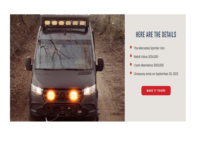 One Country Mercedes Sprinter Van Giveaway - Win A Mercedes Sprinter Van Or $100,000 Cash