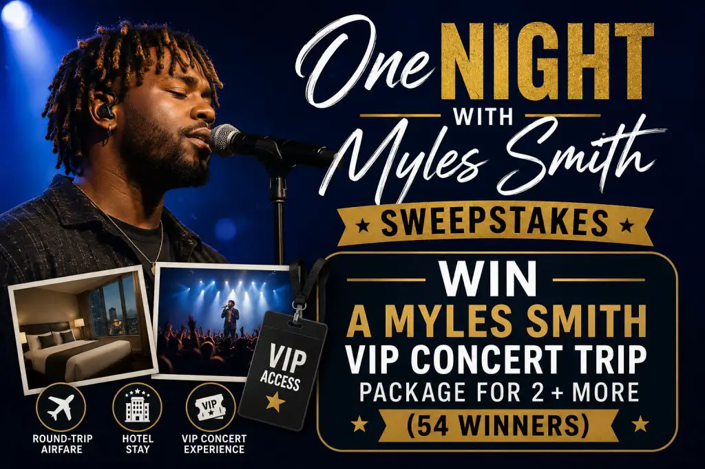 One Night With Myles Smith Sweepstakes – Win A Myles Smith VIP Concert Trip Package For 2 + More (54 Winners)