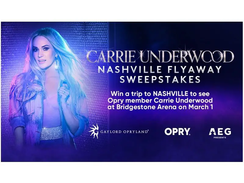 OPRY Carrie Underwood Nashville Flyaway Sweepstakes - Win A Trip For 2 To A Carrie Underwood Concert