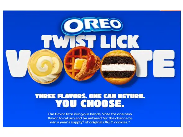 Oreo Flavor Vote Sweepstakes - Win free Oreo cookies for a year.