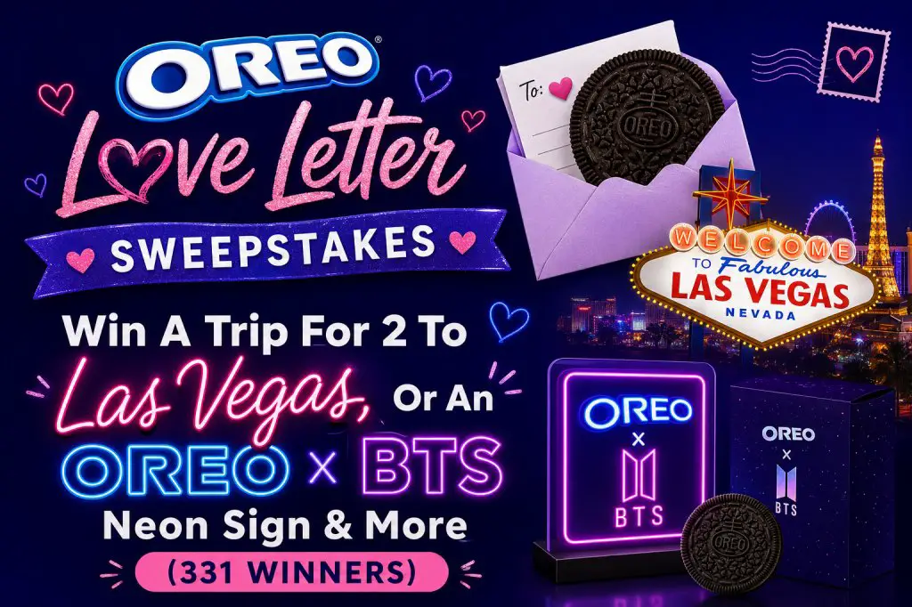 OREO Love Letter Sweepstakes – Win A Trip For 2 To Las Vegas, Or An OREO x BTS Neon Sign & More (331 Winners)