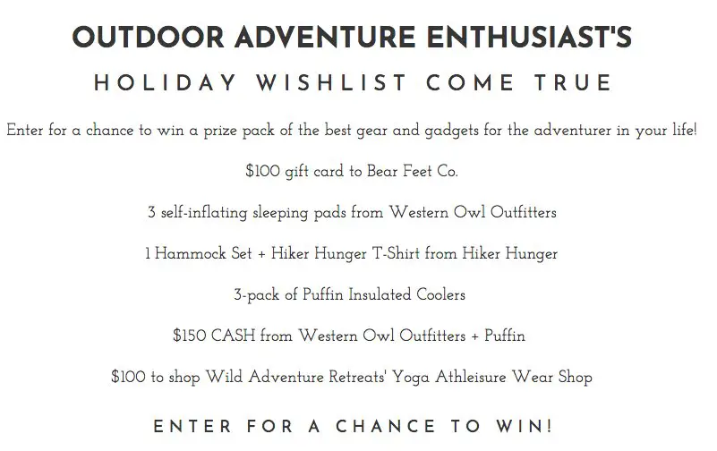 Outdoor Adventure Enthusiast's Holiday Wishlist Sweepstakes