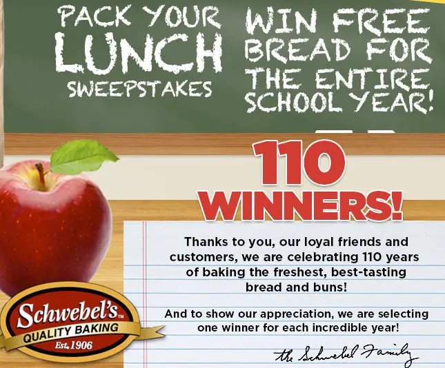 Pack Your Lunch Sweepstakes - 110 Winners!