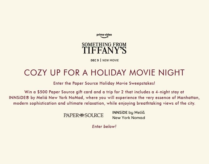 Paper Source Holiday Movie Sweepstakes - Win a Four-Night Hotel Stay in Manhattan & More