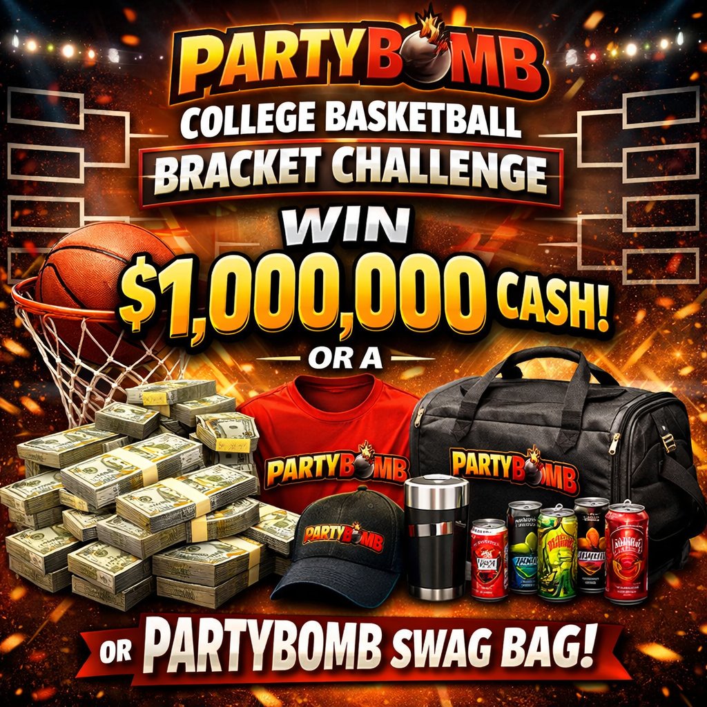 PARTYBOMB College Basketball Bracket Challenge - Win $1,000,000 Cash, Or A PARTYBOMB Swag Bag