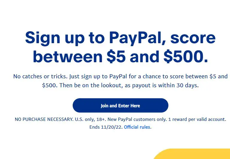 PayPal New Member Sweepstakes - Win $5 - $500 Cash
