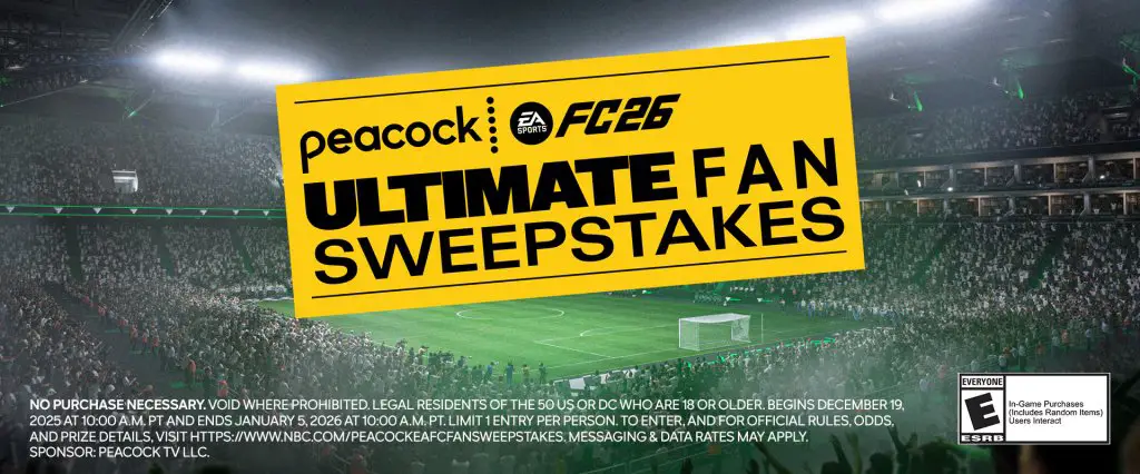 Peacock x EA Sports FC Ultimate Fan Sweepstakes – Win EA SPORTS FC 26 Games & More (250,100 Winners)