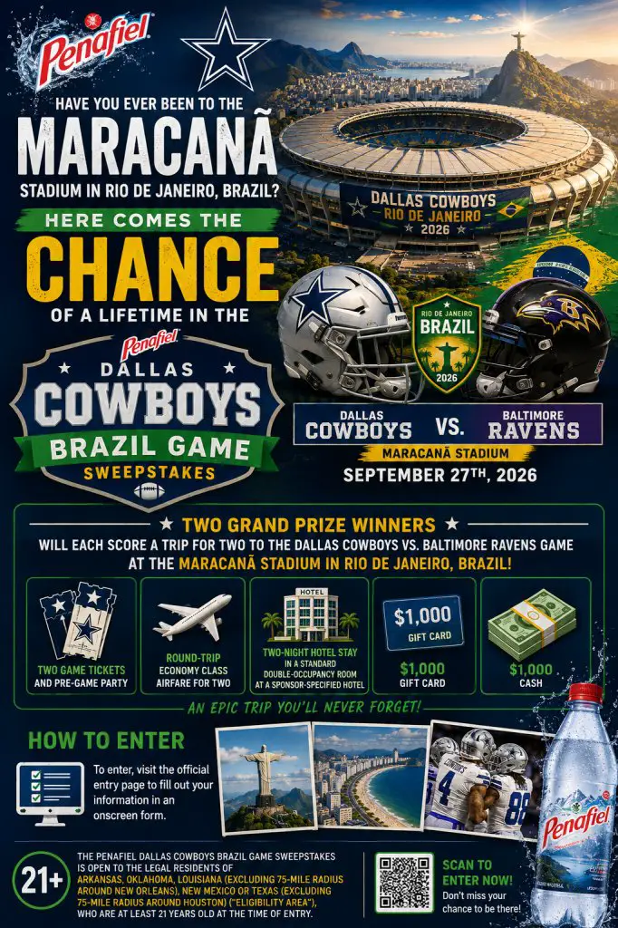 Penafiel Dallas Cowboys Brazil Game Sweepstakes - Win A Trip To The Dallas Cowboys vs. Baltimore Ravens Game At The Maracanã Stadium (2 Winners)