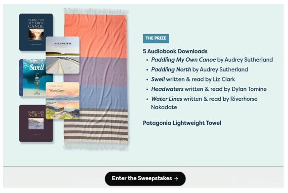 Penguin Random House Patagonia Life on the Water Giveaway - 5 audio books and one towel.