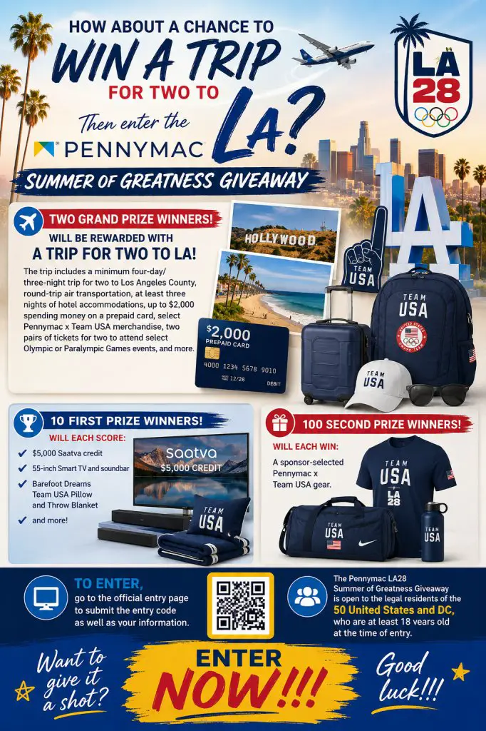 Pennymac LA28 Summer of Greatness Giveaway – Win A Trip For 2 To LA & More (112 Winners)