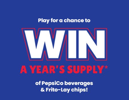 Pepsi Flavor & Fun Giftacular Instant Win Game & Sweepstakes- Win One Year's Supply Of PepsiCo beverages & Frito-Lay Chips (50 Winners)