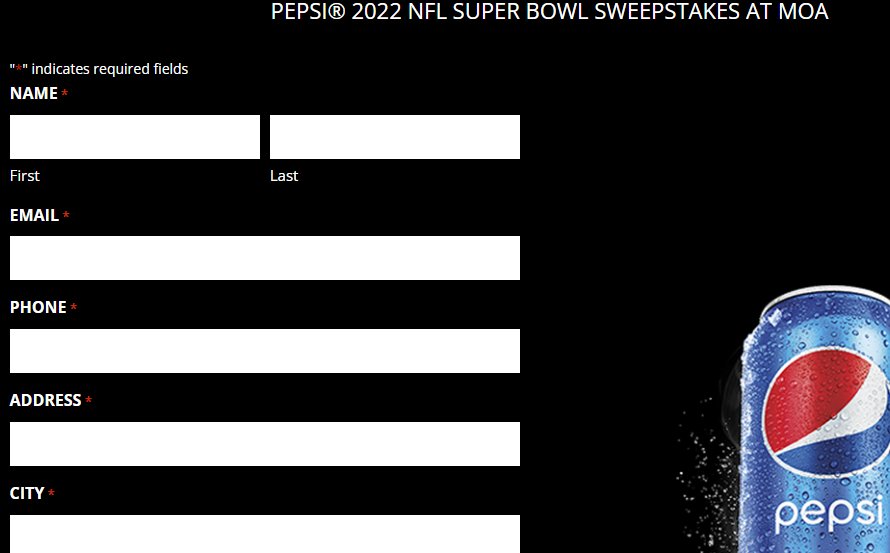 Pepsi MTN Dew NFL Super Bowl Sweepstakes at MOA - Win A Free Trip To Super Bowl LVII