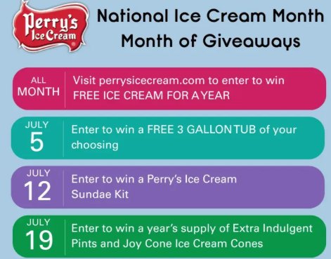 Perry’s Ice Cream “Ice Cream Month” Sweepstakes - Win Free Ice Cream for a Year