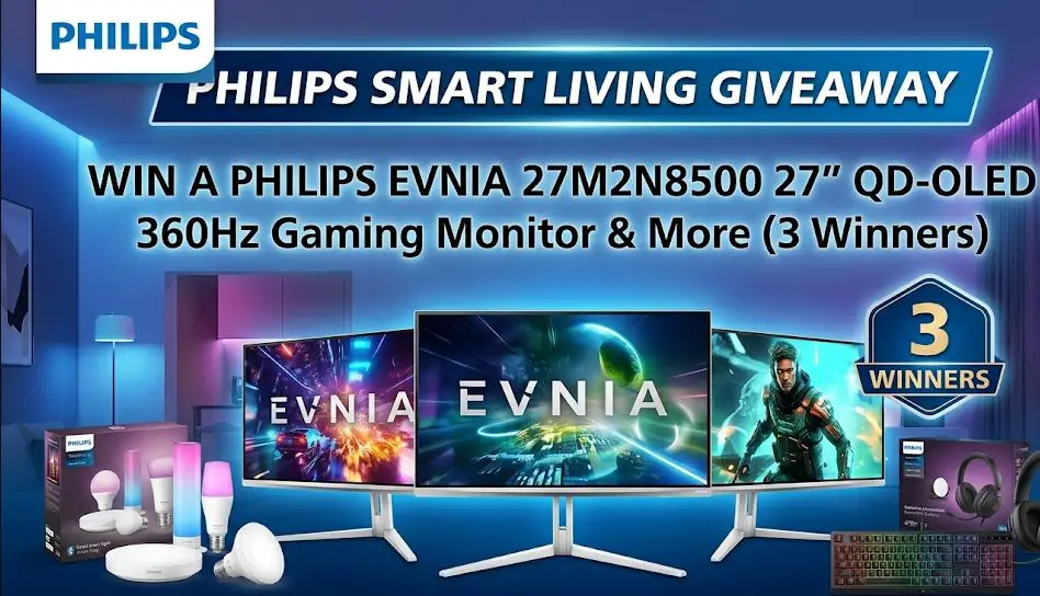 Philips Smart Living Giveaway – Win A Philips EVNIA 27M2N8500 27″ QD-OLED 360Hz Gaming Monitor & More (3 Winners)