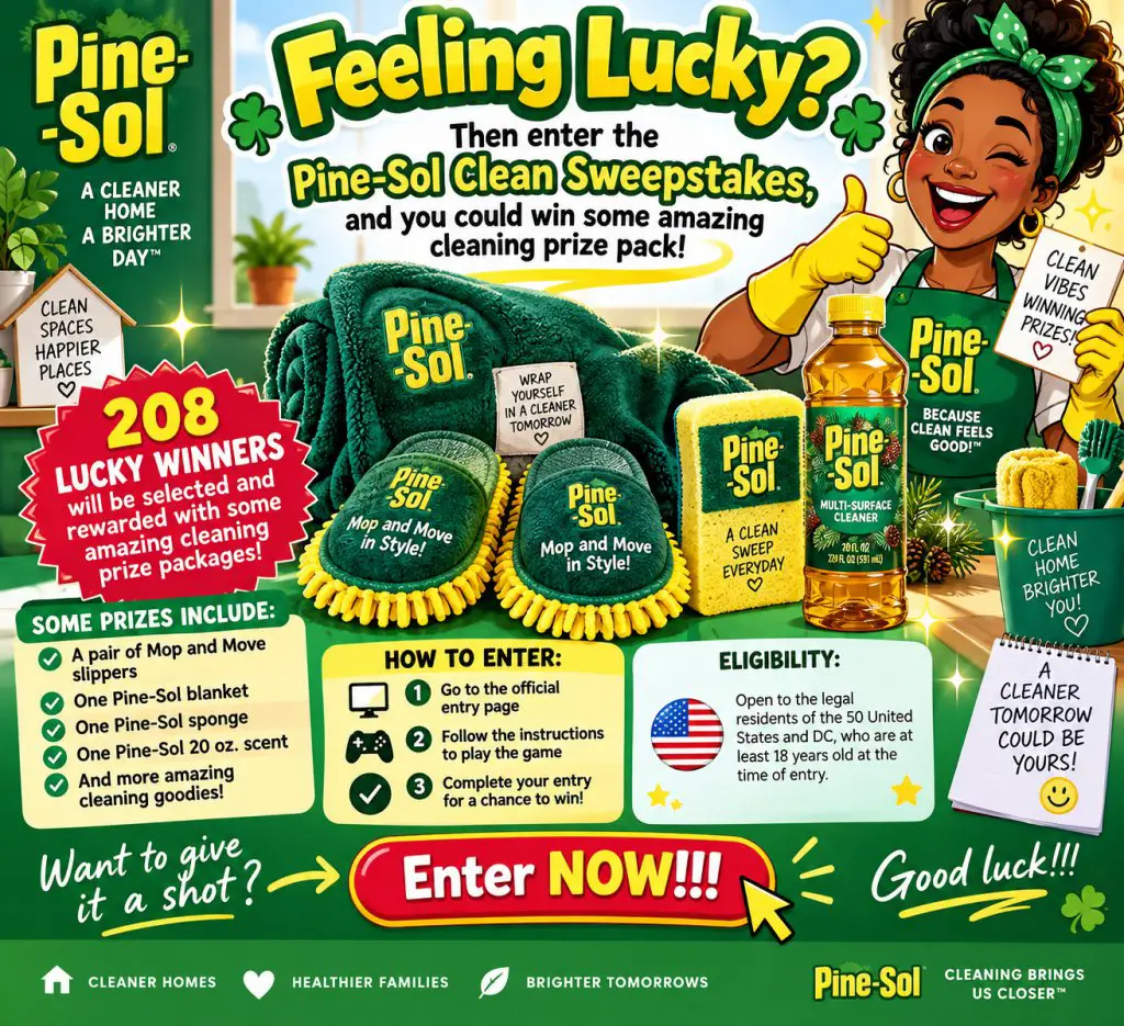 Pine-Sol Clean Sweepstakes – Win A Pair Of Mop And Move Slippers & More (208 Winners)
