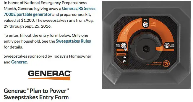 Plan to Power Sweepstakes, Win a Generator!