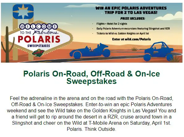 Polaris On-Road Off-Road & On-Ice Sweepstakes – Win An Epic Polaris Adventure For 2 To Las Vegas