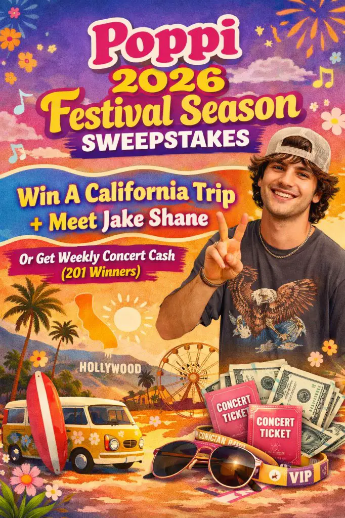 Poppi 2026 Festival Season Sweepstakes – Win A California Trip + Meet Jake Shane Or Get Weekly Concert Cash (201 Winners)