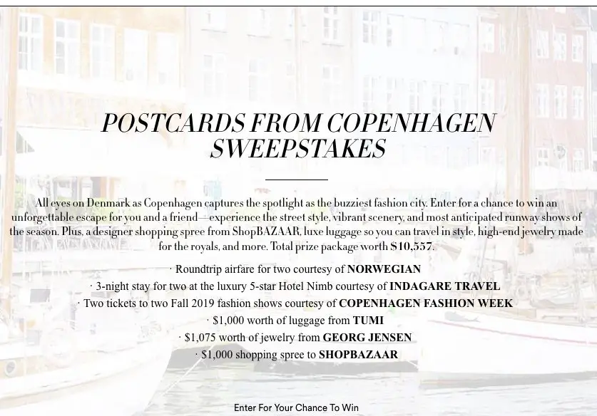 Postcards From Copenhagen Sweepstakes