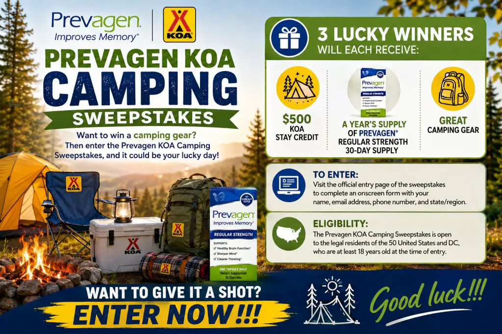 Prevagen KOA Camping Sweepstakes – Win 1 Year Supply Of Prevagen Dietary Supplements, A $500 KOA Camping Credit & More (3 Winners)