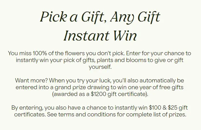 Proflowers Instant Win Sweepstakes - Win A $1,200 Proflowers Gift Card