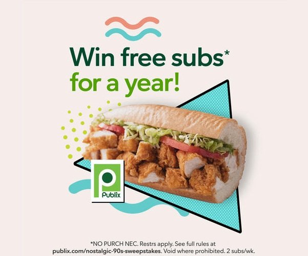 Publix Nostaligic '90s Sweeps - Win One Year Supply of Sub Sandwich and More