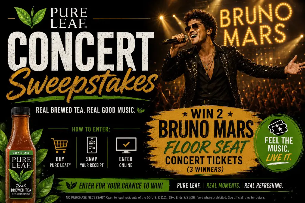 PureLeaf Concert Sweepstakes – Win 2 Bruno Mars Floor Seat Concert Tickets (3 Winners)