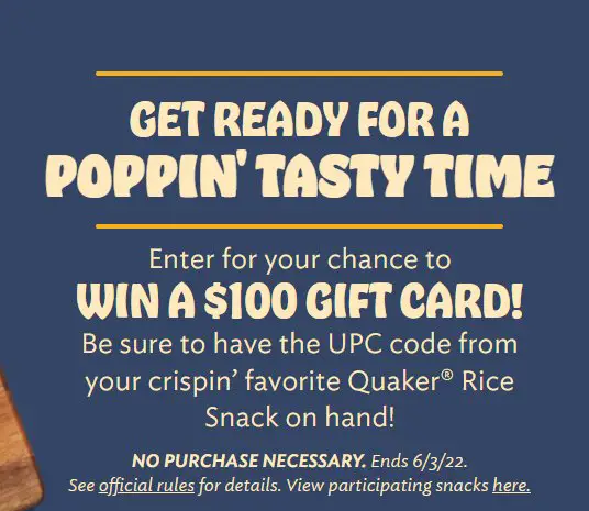 Quaker Oats Sweepstakes - Win 1 Of 490 $100 AMEX Gift Cards In The Quaker Snack Boards Gift Card Giveaway
