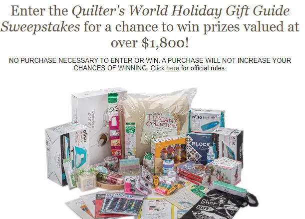 Quilter's World Holiday Gift Guide Sweepstakes - Win A $1,800 Quilting Supplies Package