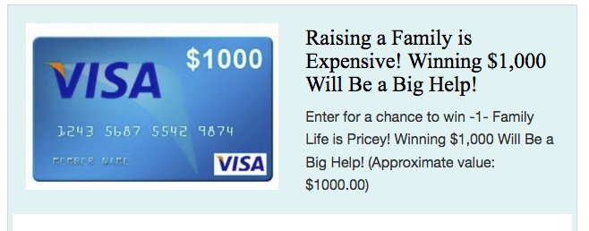 Raising a Family is Expensive! $1,000 Will Be a Big Help!