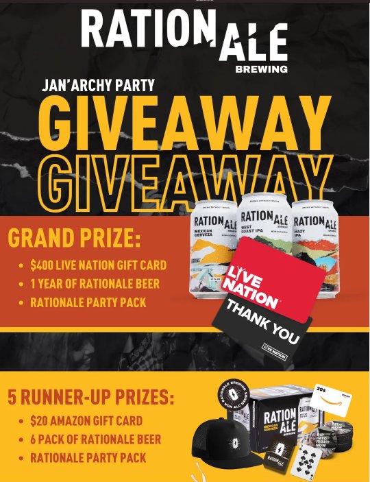 Ration Ale Jan’Archy Party Giveaway – Win 1-Year Supply Of Ration Ale Non-Alcoholic Beer, $400 LiveNation Gift Card & More(6 Winners)