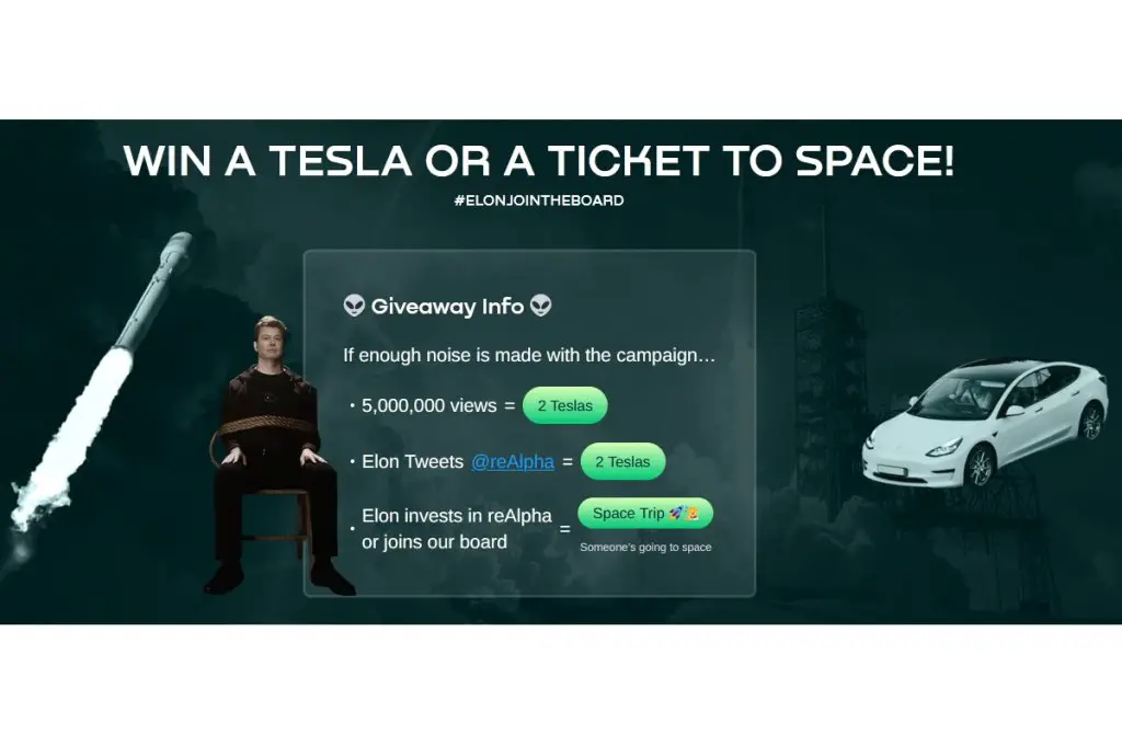 reAlpha x Elon Sweepstakes - Win a Tesla or a Trip to Space!